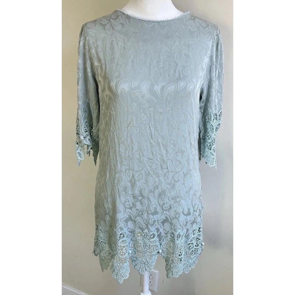 Carol Perez Silk Beaded Evening Dress Womens 12 Crystal Prism Tunic Party Formal